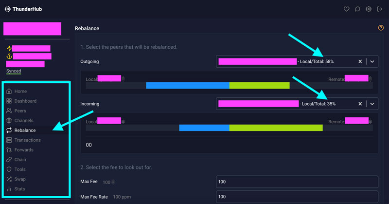 Come ribilanciare canali Lightning Network Bitcoin con ThunderHub